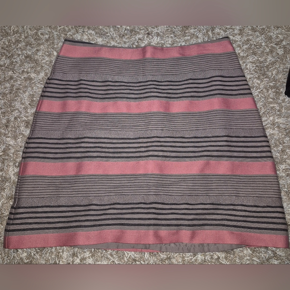 LOFT Pink and Gray Ribbed Mini Pencil Skirt